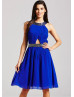 Royal Blue Chiffon Beads Halter Neckline Short Prom Dress 